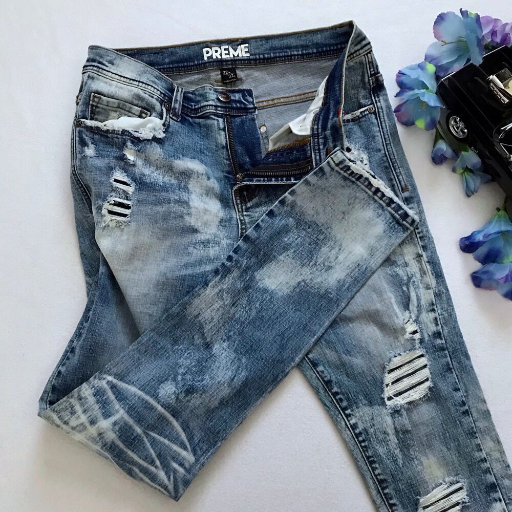 Preme NWOT Rip and Repair Light Wash Skinny Jeans Men 32 - Picture 5 of 9